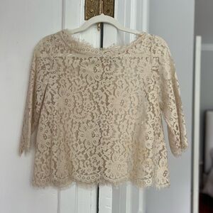 Joie Cream Cropped Lace Blouse